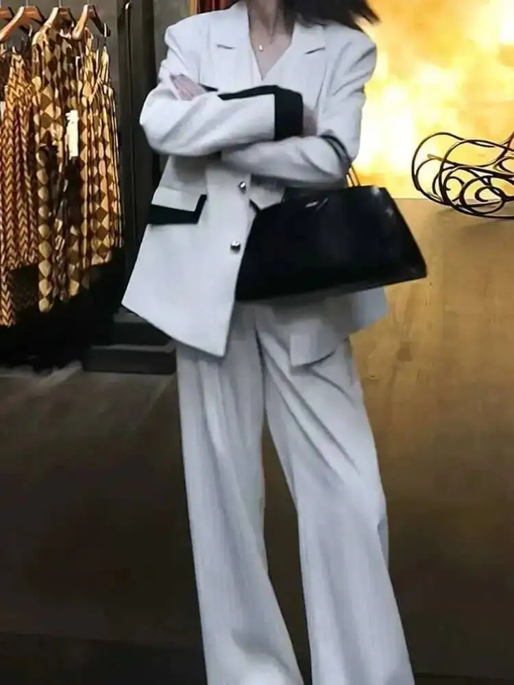 BJTZ 2025 Nieuwe Lente En Herfst Mode Temperament Single Breasted Jasje Hoge Taille Broek Set Voor Vrouwen