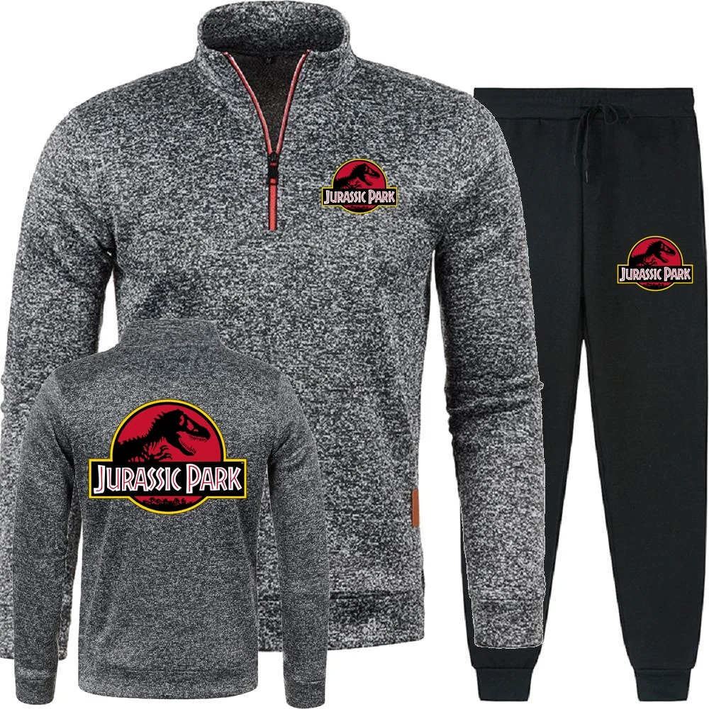 Picture 4: JURASSIC PARK Dinosaur World Graphic Men 2Pcs Sets Hoodies Pants Two Pieces Sets Sweatshirts Half Zipper Soft Fleece Turtleneck