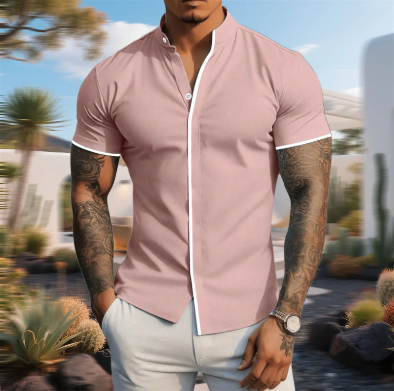

Men's casual simple solid color short-sleeved shirt high-end business shirt comfortable and fashionable fabric large size