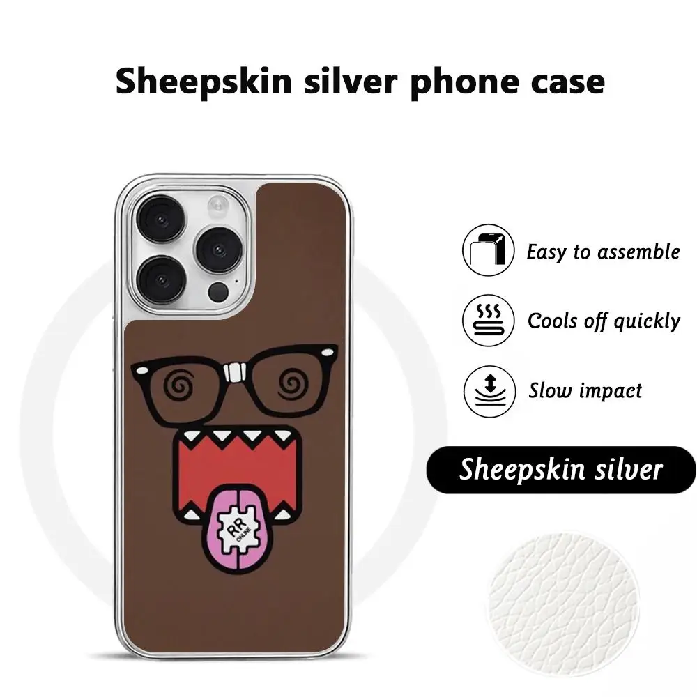 Чехол для iPhone 16 15 14 13 12 11 Pro Max с новым милым мультяшным рисунком Domo-kun, из овчины, с серебристой окантовкой, защитный.