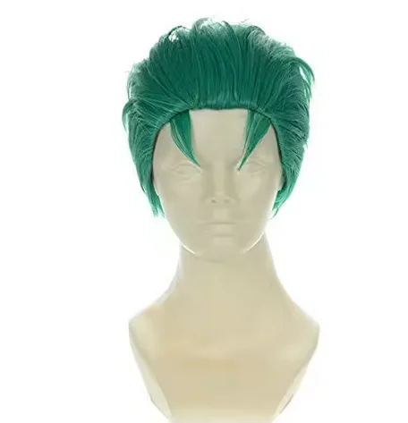 Peluca de Cosplay de Roronoa Zoro, pelo sintético corto de 12 ", estilo verde, una pieza