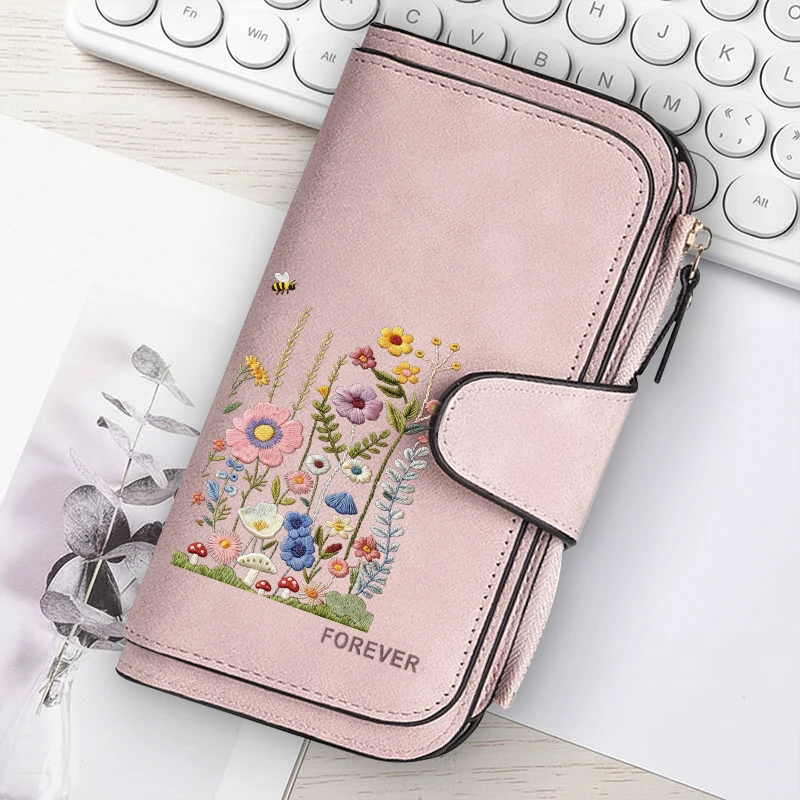 Butterfly Flower Long Zip Wallet Multi-Card Cartoon Pattern Soft Texture Wallet for Women Large Capacity Kawaii Lady Clutch Bag