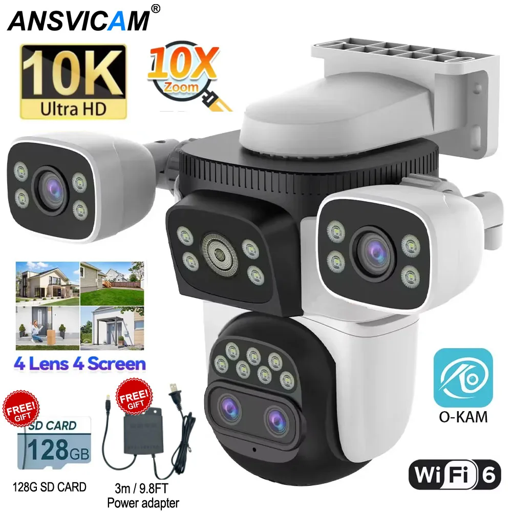 ANSVICAM UHD 20MP 10X Zoom Four Screens WiFi IP Camera Wireless Outdoor Four Lens Human Auto Tracking Surveillance 10K Cameras