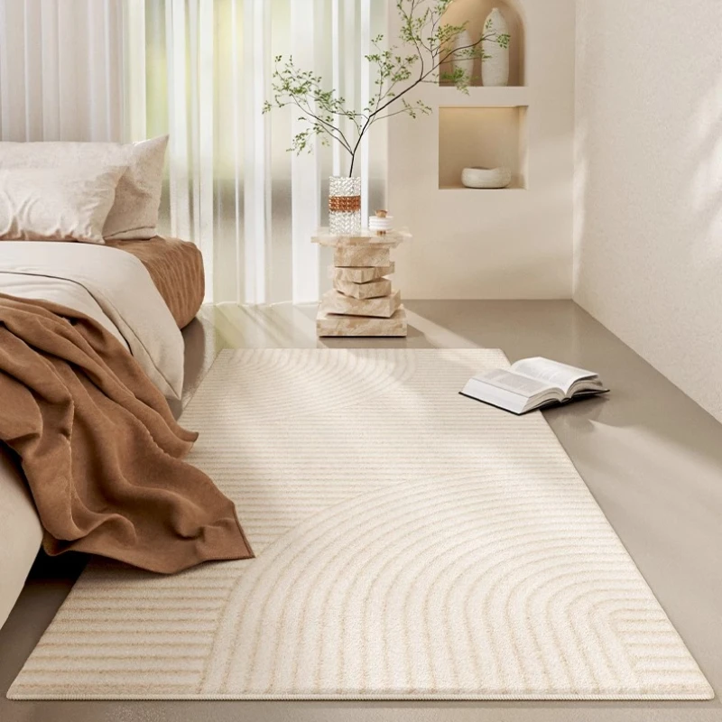 Cream Style Carpets for Living Room Fluffy Soft Bedside Floor Mat Anti-slip Cloakroom Rug Thick Plush Bedroom Decor Line Carpet