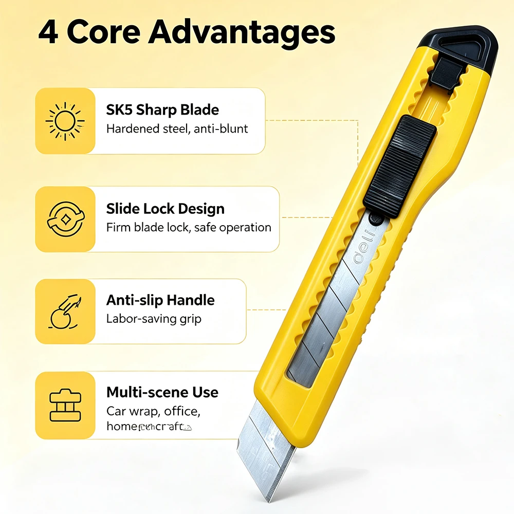 Utility Knife 18mm Blade Width Retractable Box Cutter Portable Office Home Courier Unboxing Knifes Plastic Handle