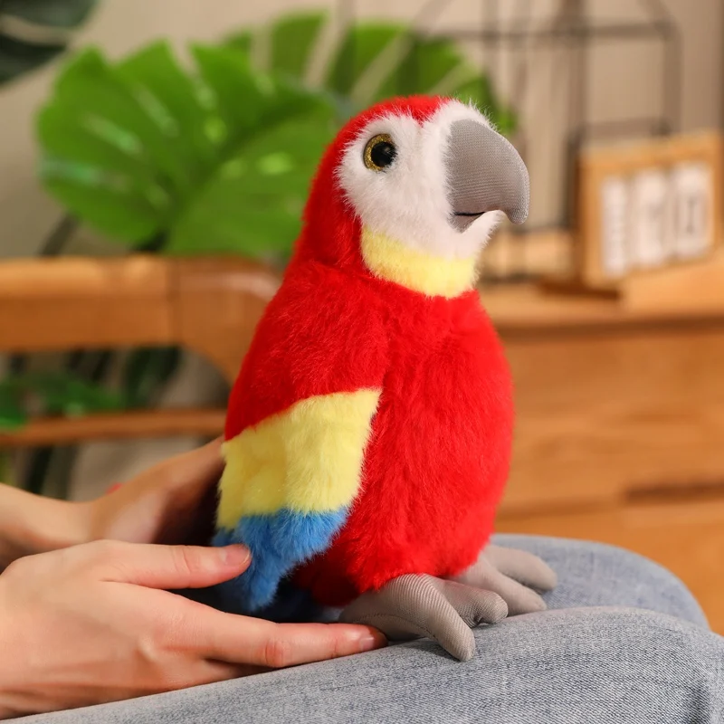 12/21cm Like Real Bird Doll Stuffed Soft Red Blue Parrot Standing Plushie Home Office Decoration Kids Gift
