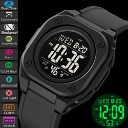 Skmei Digital Watches for Mens LED Waterproof Sports Dual Time Fashion TPU Strap Multiple Function Electronic Alarm Clock