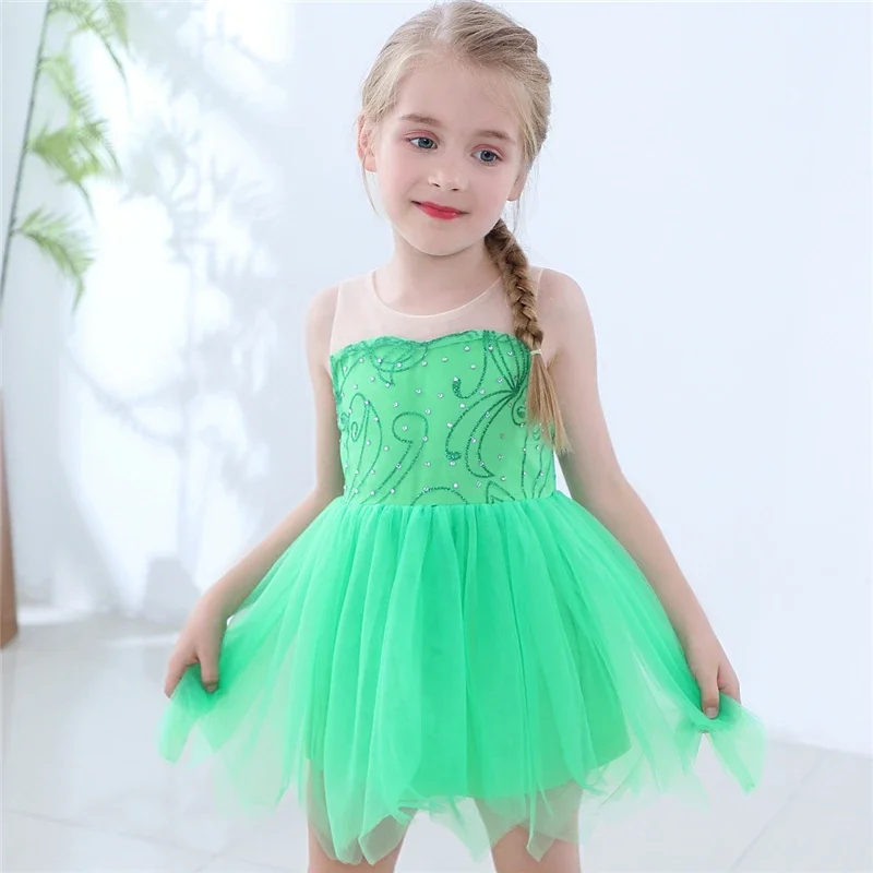 HN8 女の赤ちゃん妖精ティンカーベルドレスファンシーサマープリンセス誕生日結婚式ハロウィンパーティーコスプレ衣装キッズ子供)4Dc