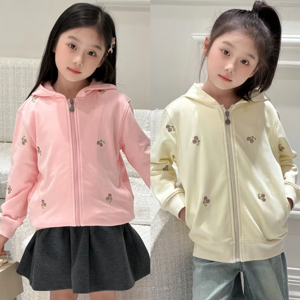 spring new arrive girls outerwear and coats  Cherry pattern embroidered sweatshirt jacket girl's hoodie teen girl clothes