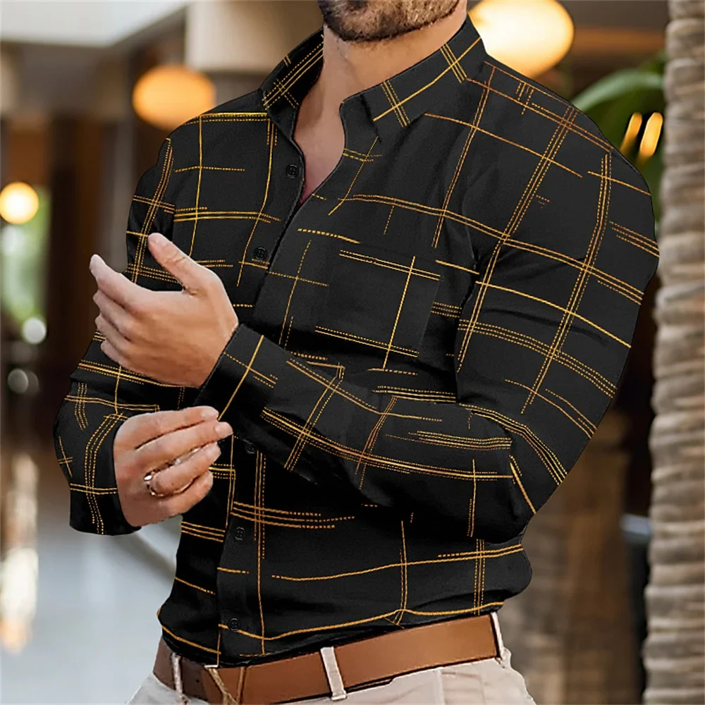 

2024 Hot selling men's fashion pocket long sleeved lapel cardigan shirt with retro lines, soft and comfortable fabric, men's top