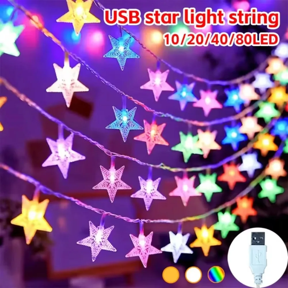 LED Star String Lights USB Powered 10/20/40/80LED Multi-Color for Christmas Tree Decor, Wedding Party, New Year, Home Decoration