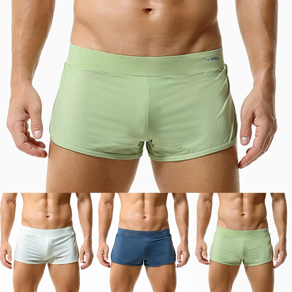 Boxers sexis de malla sedosa para hombre, pantalones cortos con abertura lateral, ropa interior cómoda para hombre, bragas elásticas de tiro bajo, lencería