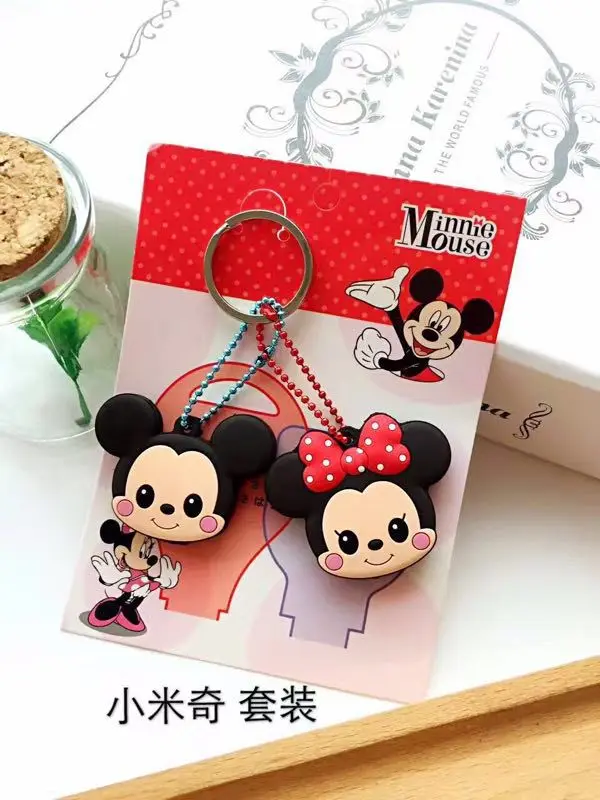 2pcs Disney Key Protective Cover Cartoon Mickey Minnie Key Chains Women Funny Key Holder Caps Kids Party Kawaii Gift