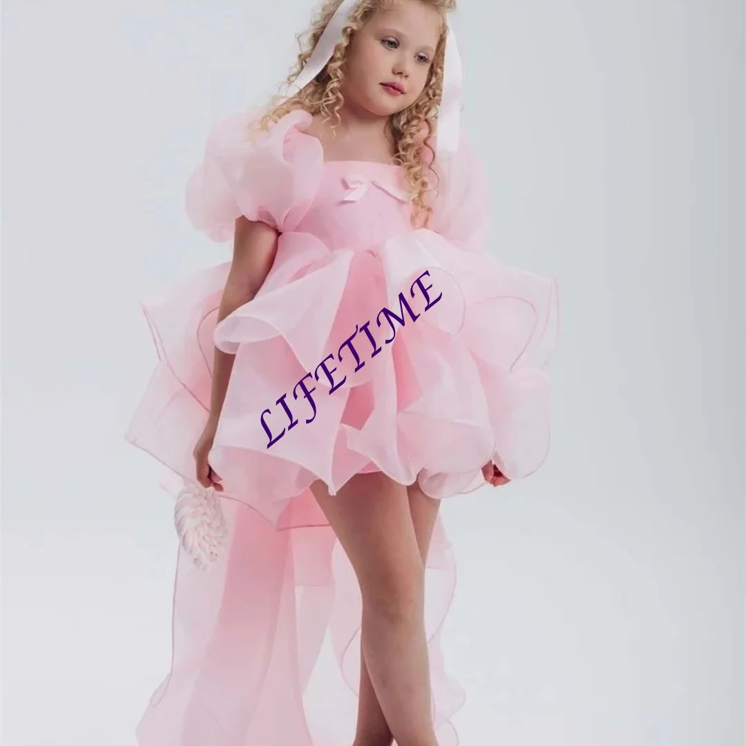 Vierkante hals lieverd meisje jurken plooi roze bruiloft jurk voor kinderen meisjes prom jassen aangepast