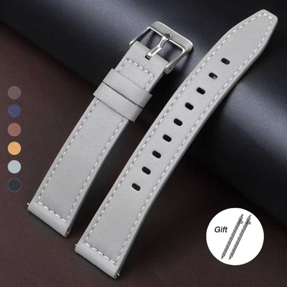 20mm 22mm Soft Leather Watchband for Seiko Quick Release Strap for Huawei Watch GT3/GT2 Vintage Wristband Men Women Bracelet