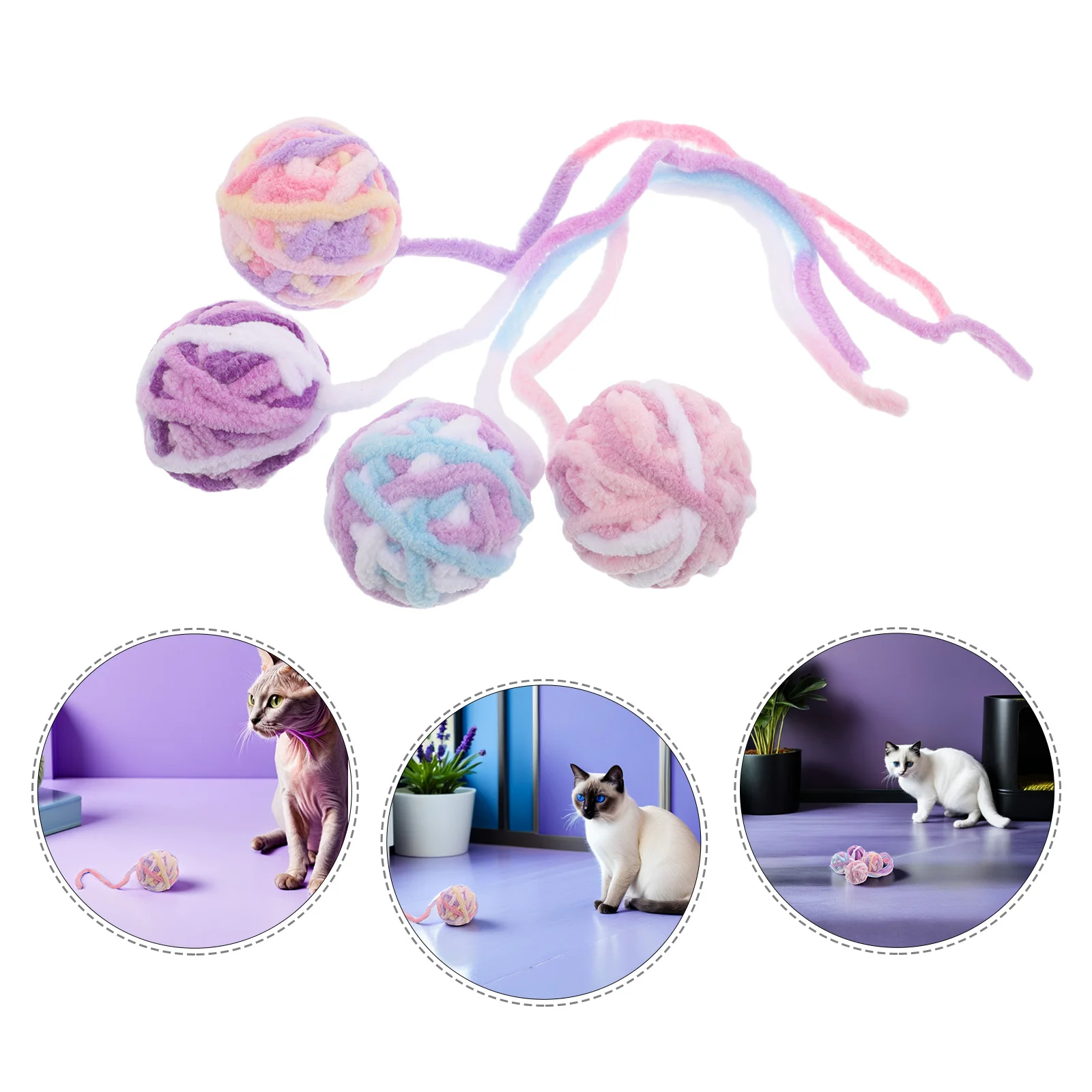 

20pcs Cat : Wool Ball Kitten Balls With Tail Sound For Indoor Cats Interactive Chew Sensory Play Teething Boredom Relief
