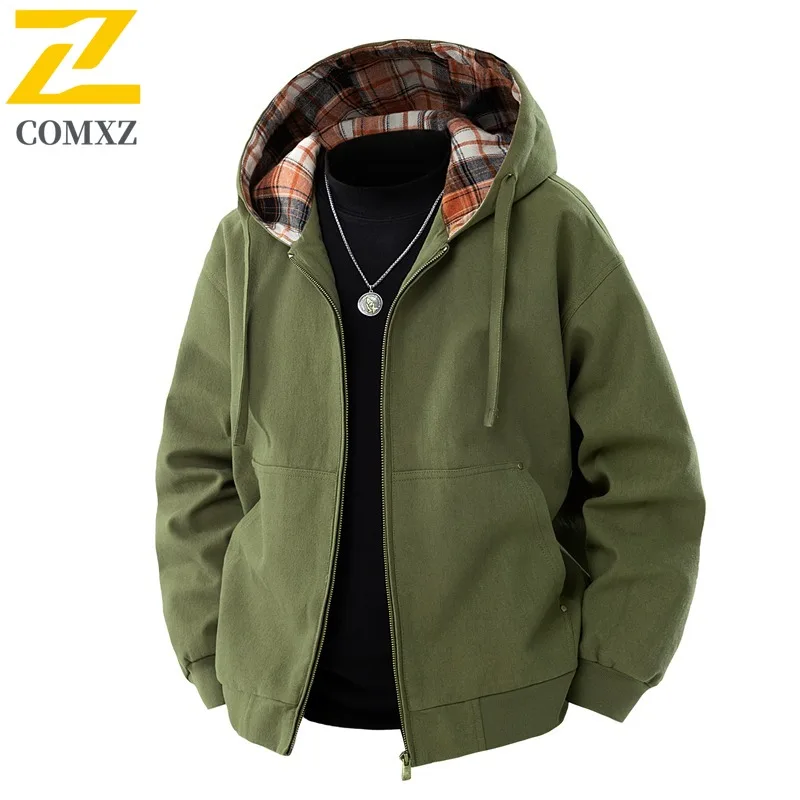 سترة COMXZ للرجال 2025 معاطف مريحة لتسلق الجبال في الهواء الطلق بلون سادة ملابس للتخييم مقاومة للرياح للربيع والخريف