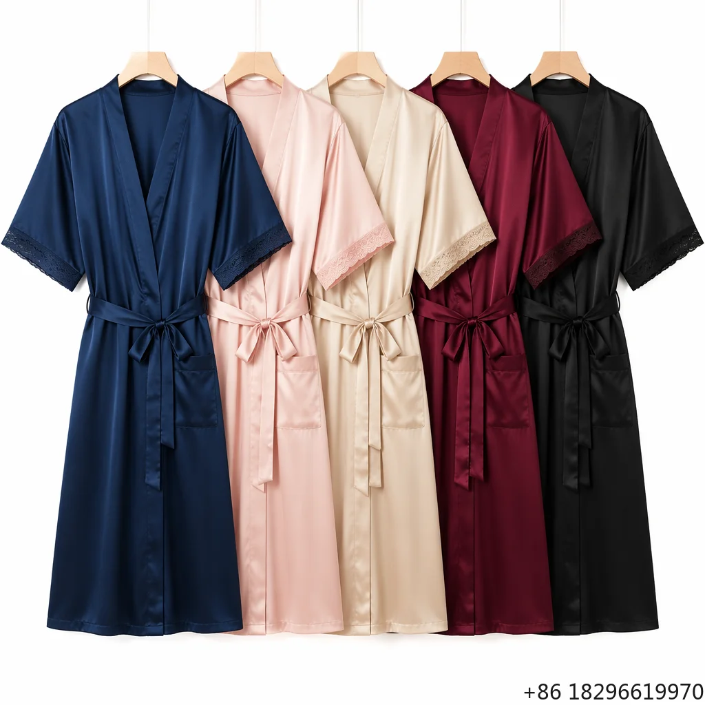 100% Mulberry Silk V‑Neck Nightgown Women Solid Color Short Sleeve A‑Line Sleep Dress Custom Logo wear Wholesale