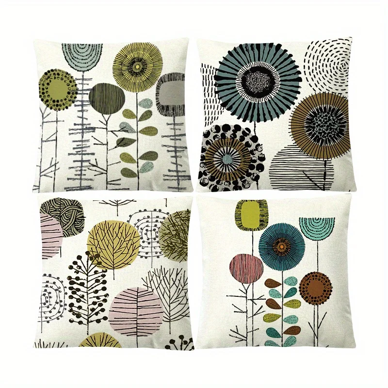 1pc Abstract Flower Cushion Cover Linen Digital Printed Pillow Case Nordic Geometric Simple Sofa Pillow Cover No Core