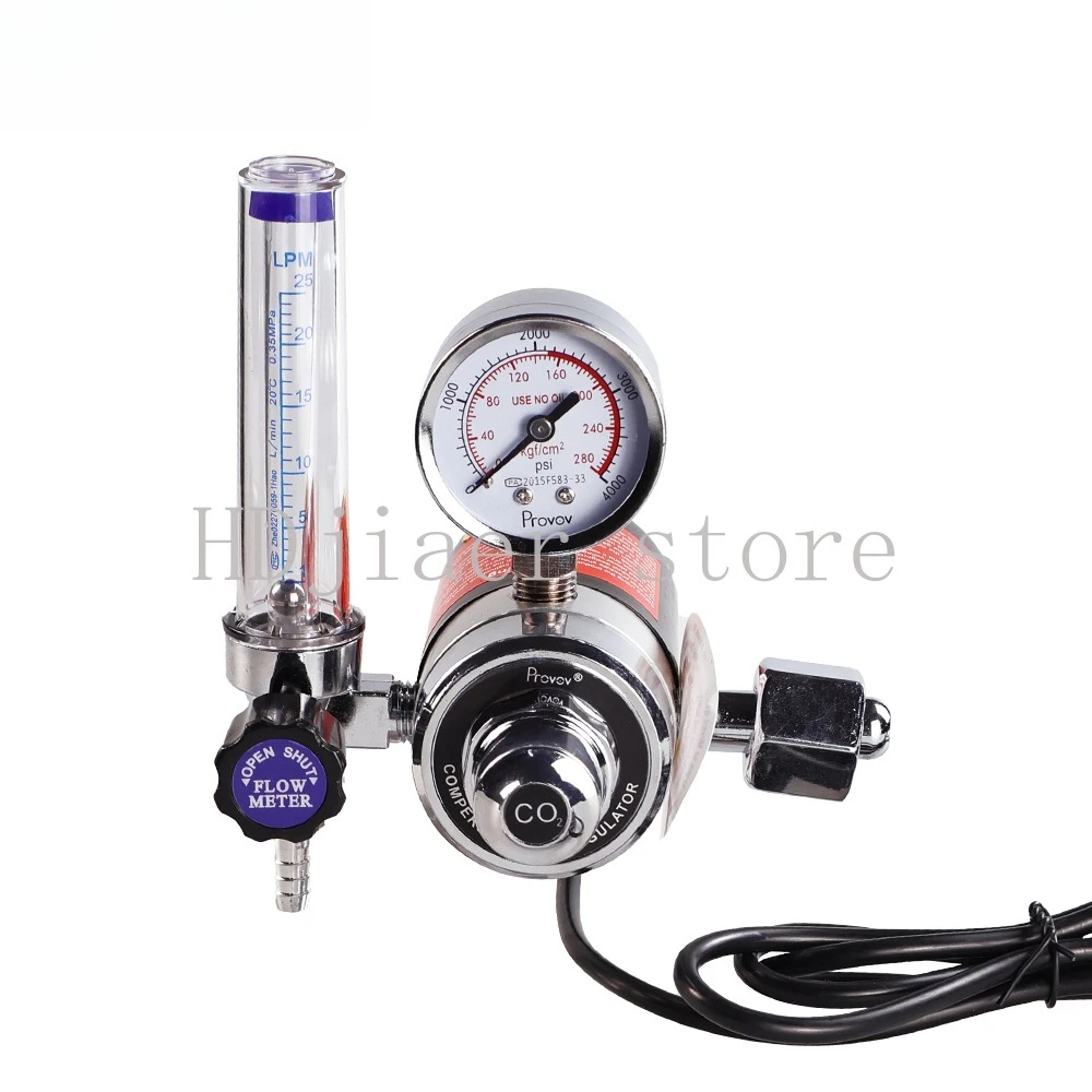 

Aluminum Valve Body Gas Flow Meter & CO₂ Pressure Regulator – 36V/110V/220V Electrically Heated