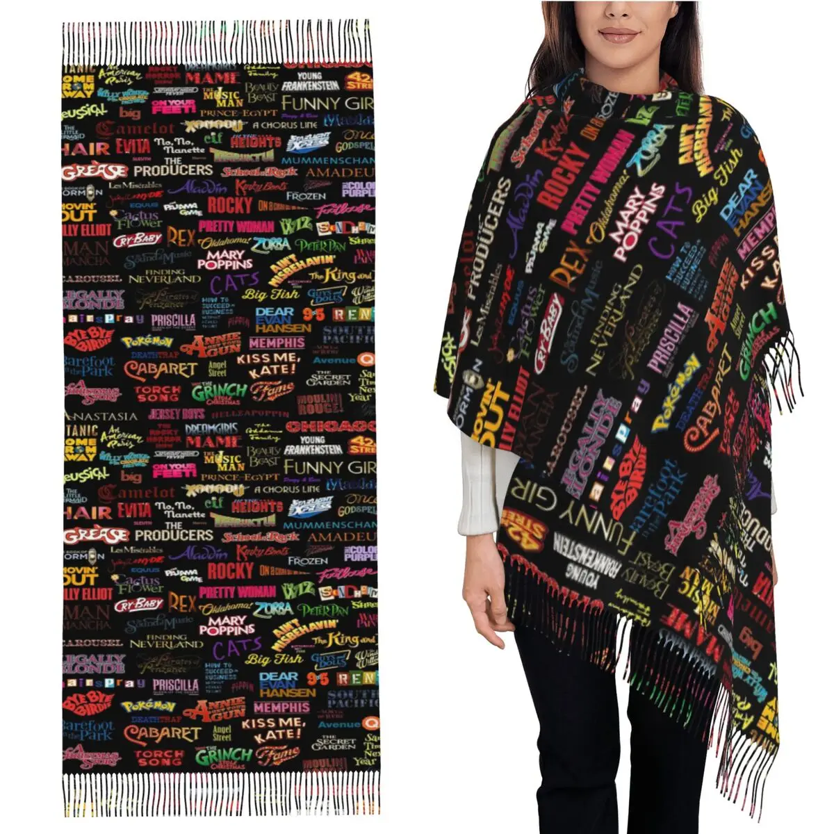 

Шарф Broadway Musicals, шарфы с кисточками, женские мягкие теплые шали и накидки, большая осенне-зимняя шаль