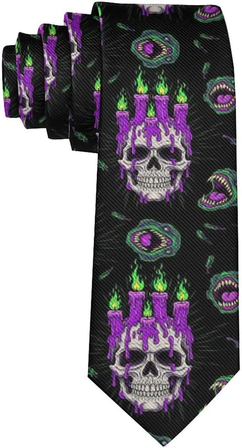Skinny Ties, Men Boy Polyester Halloween Witch Bat Zombie Pumpkin Necktie