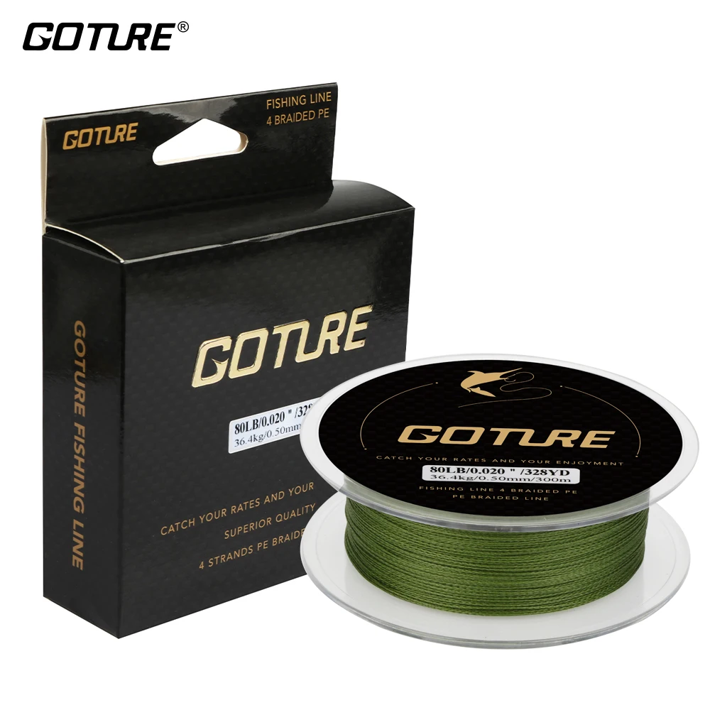 Goture-Braided Fishing Lines, Smooth Multifilament Wire Cord, Strong Japan PE Line, 4 Strands, 8-80LB, 0.07-0.5mm, 300m, 328Yds