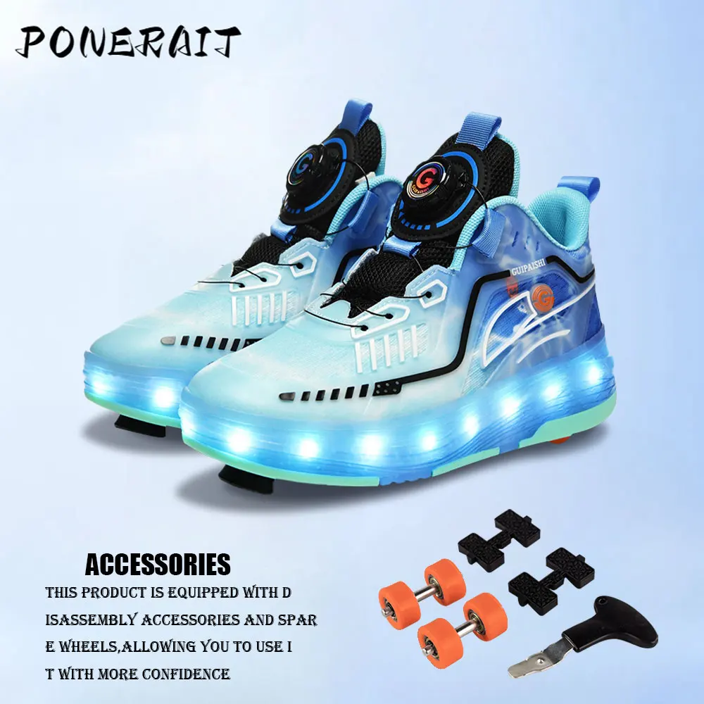 Children\'s 2 Wheel With LED Roller Skates Shoes Fashion 2-in-1 Sneakers With Wheels Child Sports Skating Dual-Purpose Shoes