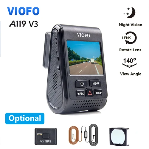 VIOFO A119 V3 2K coche DVR Super visión nocturna Quad HD cámaras de salpicadero modo estacionamiento G-Sensor lente Rota 2560*1600P GPS opcional CPL