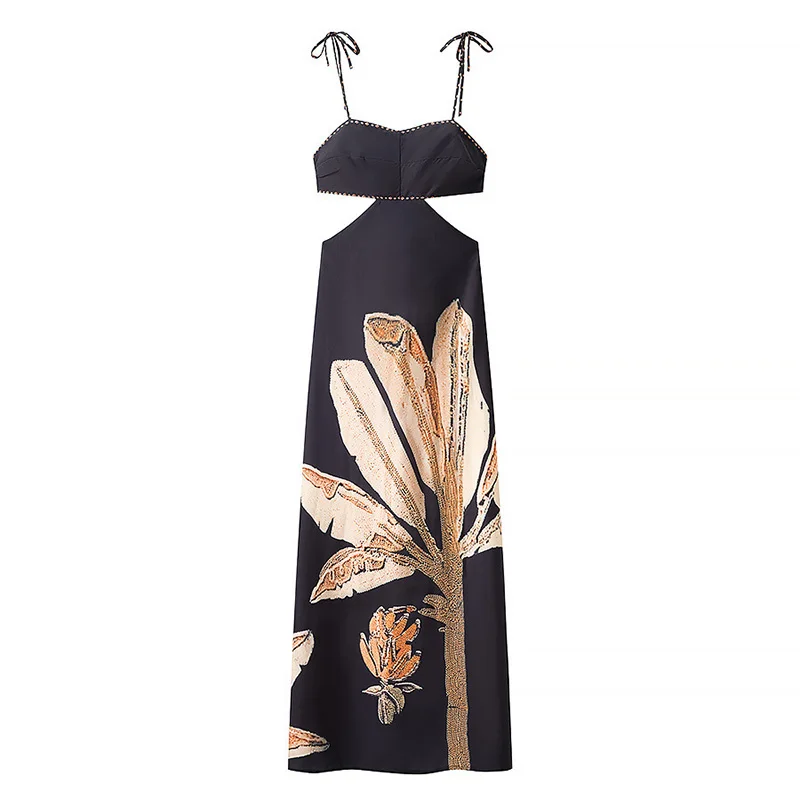 Moda padrão impresso vestido de festa longo elegante fora do ombro bohe suspender vestido feminino sexy oco sem costas magro vestido de verão