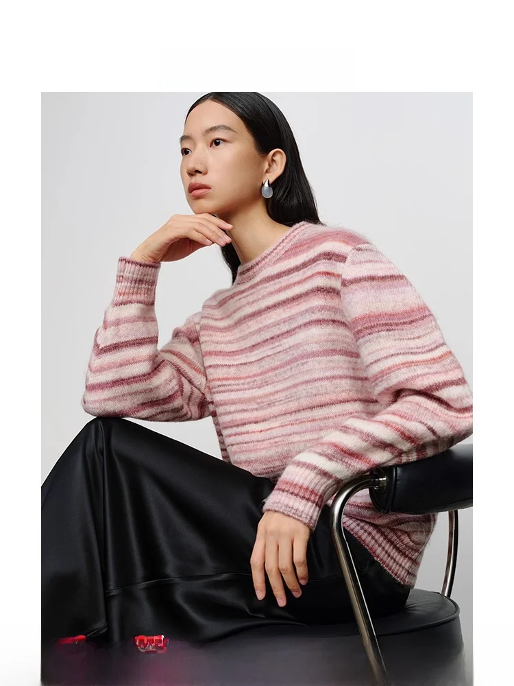 

Bluewedian женский круглый вязаный свитер Thiened шерстяной полосатый дизайн модный осенне-зимний длинный слэ для отдыха...