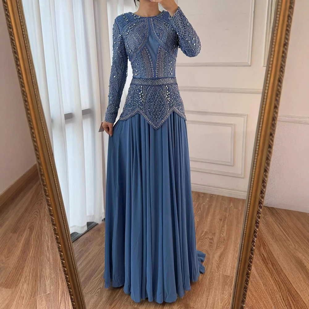Luxury Blue Beaded Evening Dresses Long Sleeve Gown with Sheer Bodice  Serene Hill 2025 Customized LA72962 - AliExpress 320