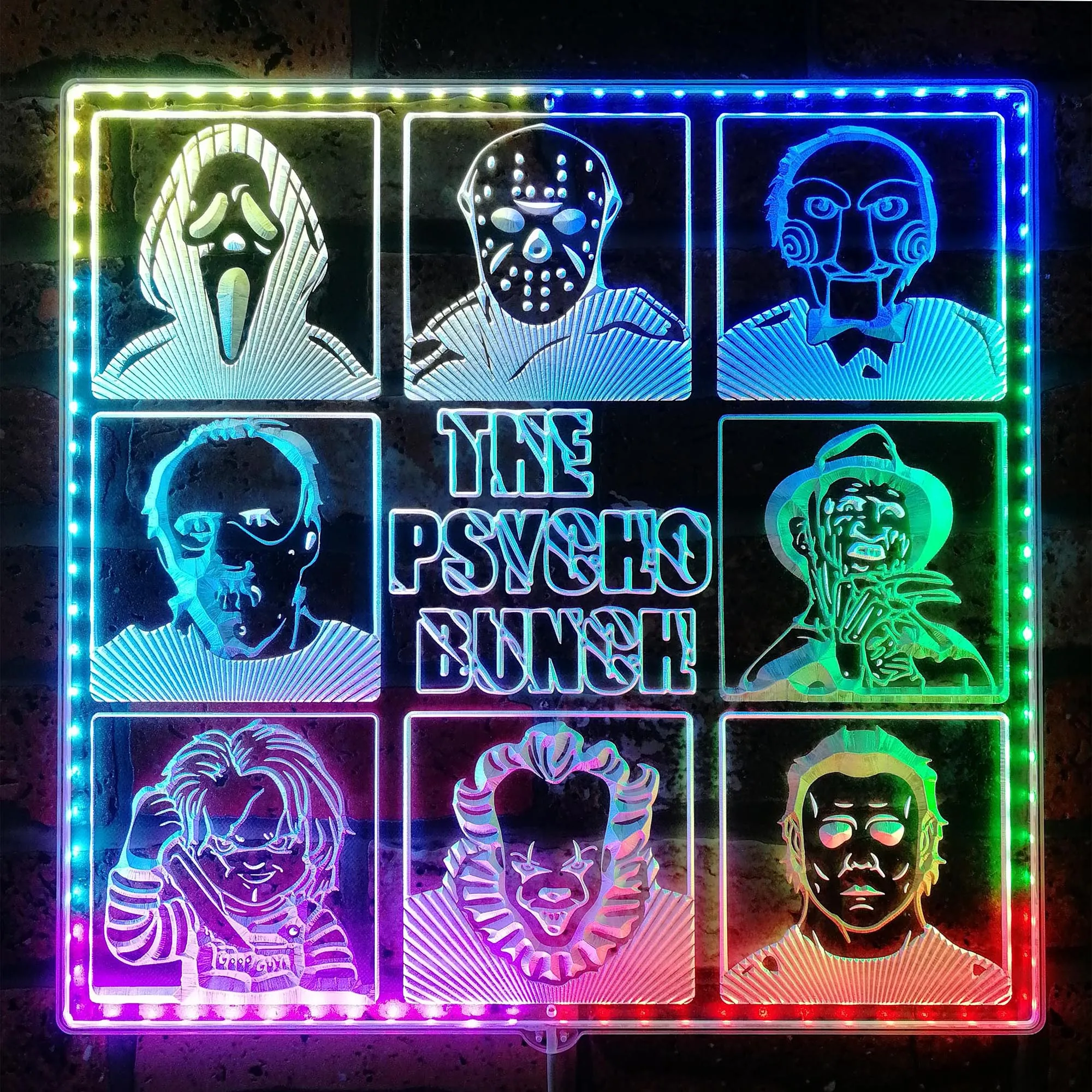 The Psycho Bunch Neon RGB Edge Lit LED Sign, Game Room Decor, Gaming Night Light