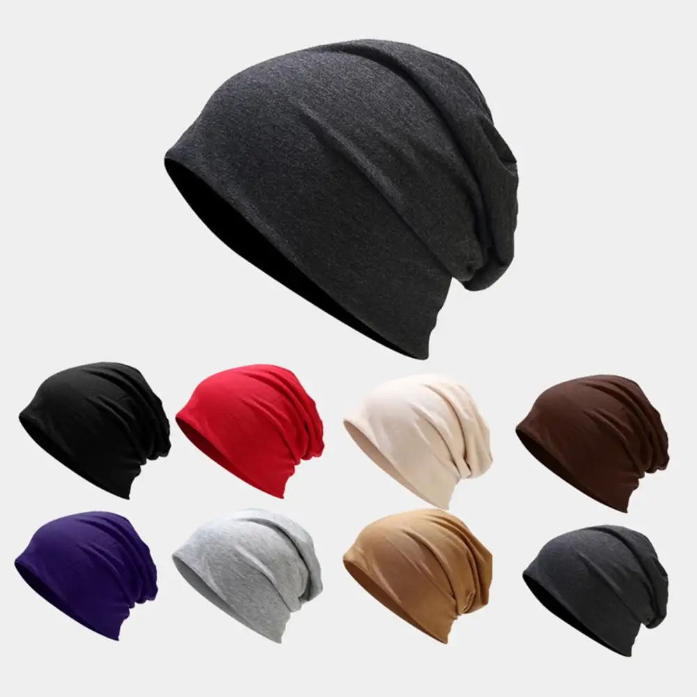 Women Beanie Hat Double-layers Fashion Skullies Baggy Beanies Spring Autumn Breathable Hats For Women Solid Color Casual Beanie