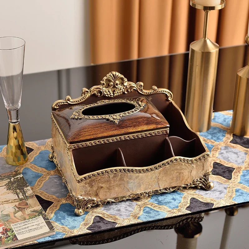 Retro European shell tissue box American pumping carton Home jewelry ornament Napkin box Living room desktop remote control box
