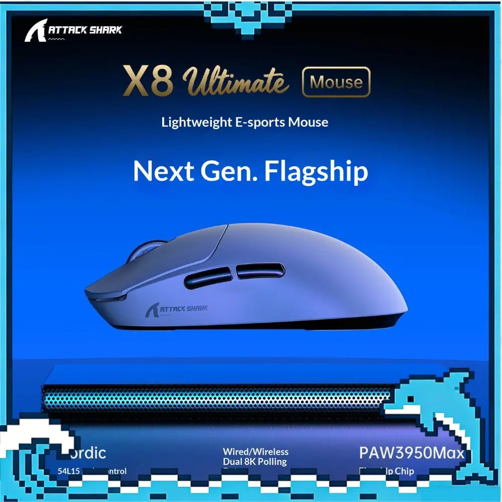 ATTACK SHARK X8 Ultimate Mouse Tri-mode Wireless BT 2.4GHz Wirelss 8K Polling Rate 55g PAW3950MAX Sensor 42000 DPI Gaming Mouse