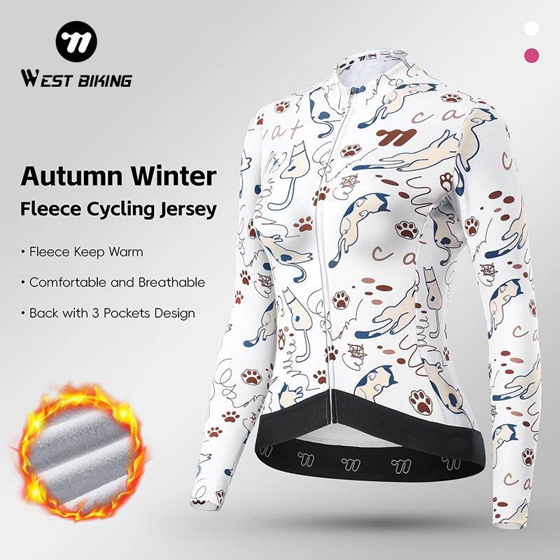 WEST BIKING Autumn Winter Professional Cycling Jersey Multi Pockets Outdoor Running Hiking Clothes Fashion Pattern Sport Coat