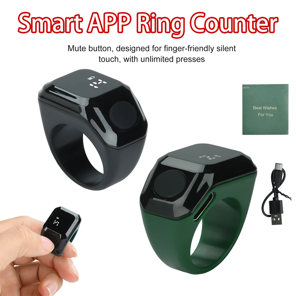 

Smart Ring Counter Bluetooth APP Control OLED Display Silent Touch Type-C Rechargeable Muslims Zikr Ring Prayer Finger Counter