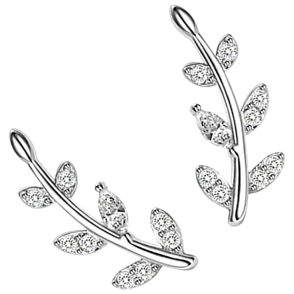 Leaf Earrings Sterling Silver Dangle Crawlers for Women Wedding Climber Rhinestones