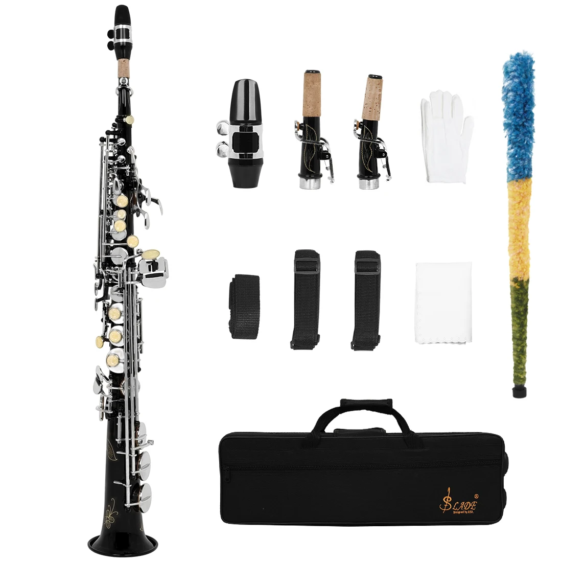 

SLADE Soprano Saxophone EB Brass Saxophone Straight Hand-carved Black White Shell Exam Performance Control Musical Instrument