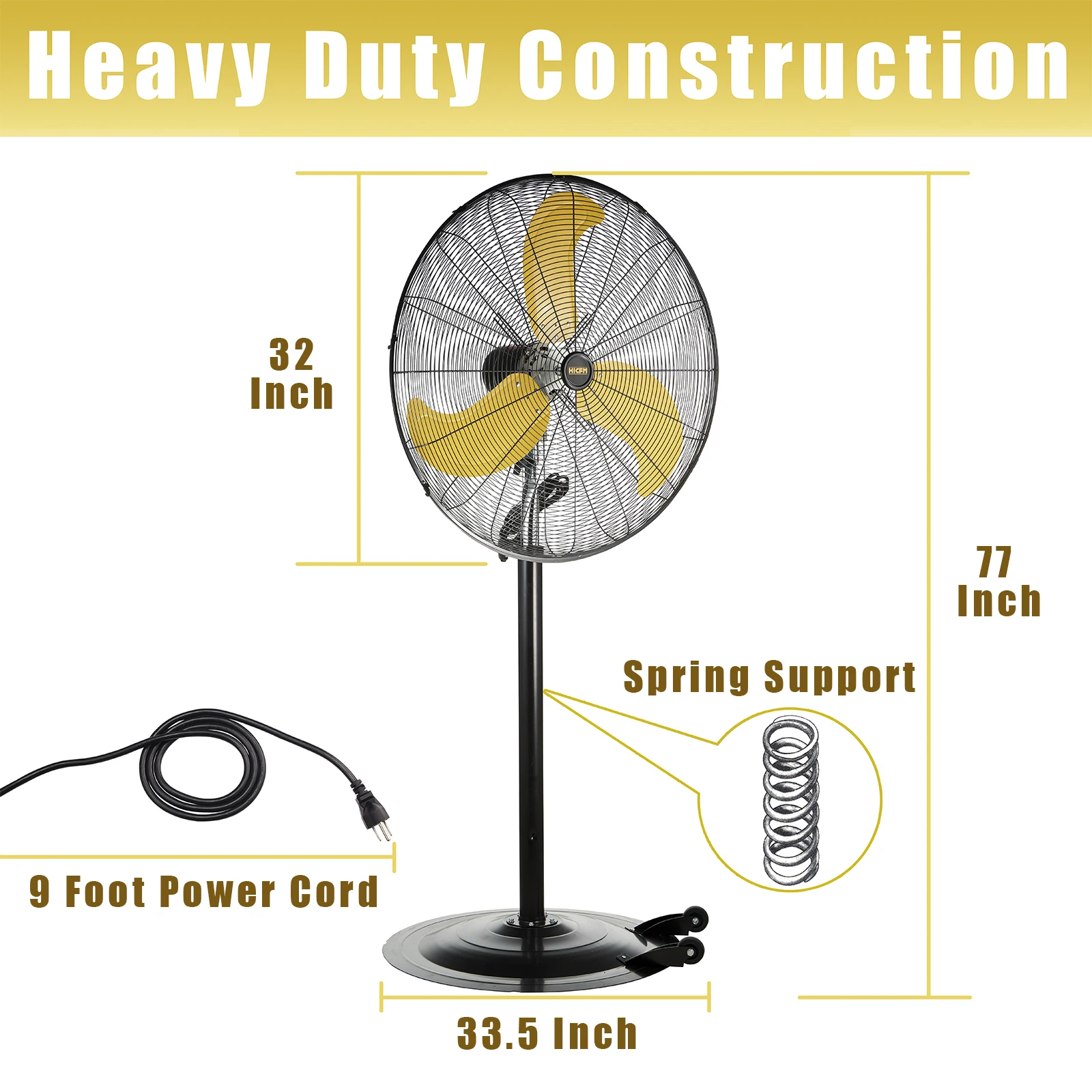 8300 CFM 30 بوصة مروحة متأرجحة بقاعدة عالية السرعة مع محرك قوي 1/3 حصان