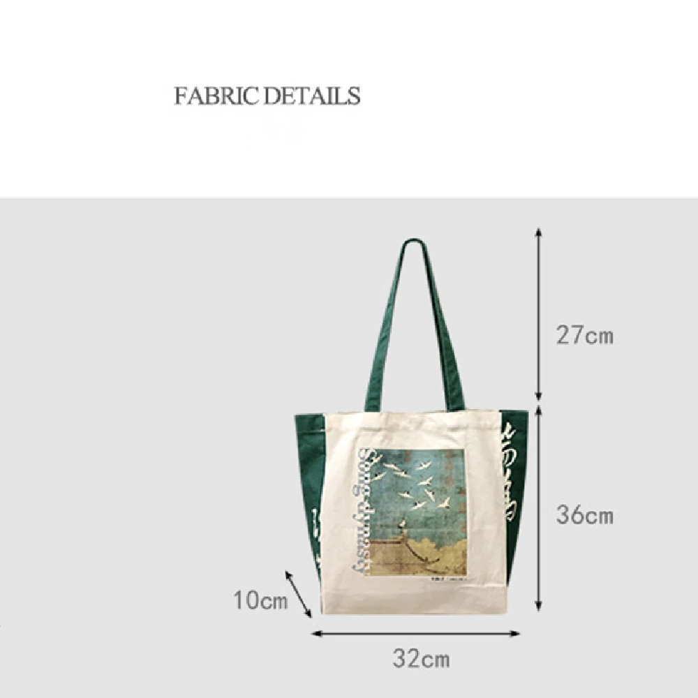 2024 Retro Literary Canvas Bag Women's Shoulder Bag Contrast Color Large Capacity Tote Bags Letter Shopping Ladies Hand Bags