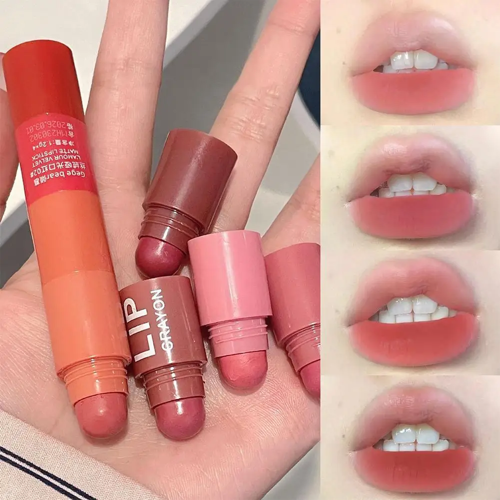 4 In 1 Veelkleurige Nude Fluwelen Matte Krijt Lippenstift Sexy Cup Make-Up Potlood Rode Pen Lippenstift Tint Cosmetische Antiaanbaklaag L Z1m1