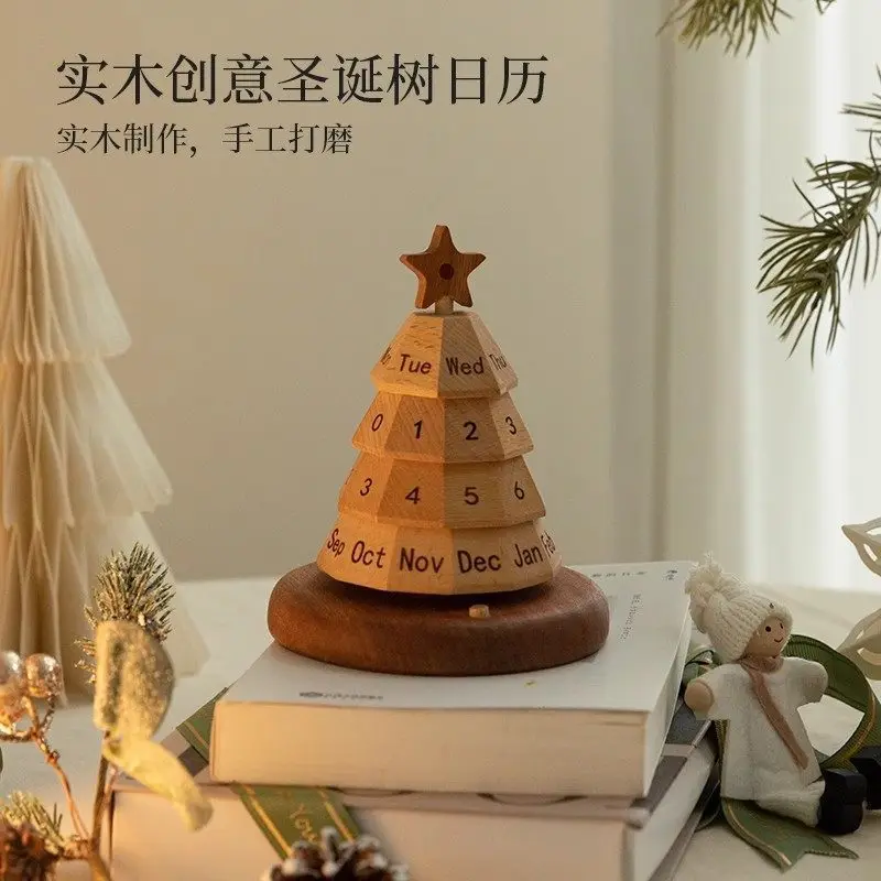 HYS Christmas Gift Perpetual Calendar New High Appearance Wooden Christmas Tree Calendar Home Desktop Creative Ornament