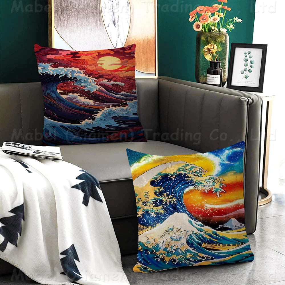 Japan Kanagawa Great Wave Pillow Anime Pillow Sofa Bed Head Pillow Cover Cushion Cover 45x45 Cm Fashion