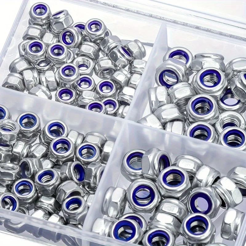 

150 Pieces, Stainless Steel Nylon Lock Nuts - Non-Slip Self-Locking Hexagonal Cap Type, Full Thread, Right Thread (M4/M5/M6)