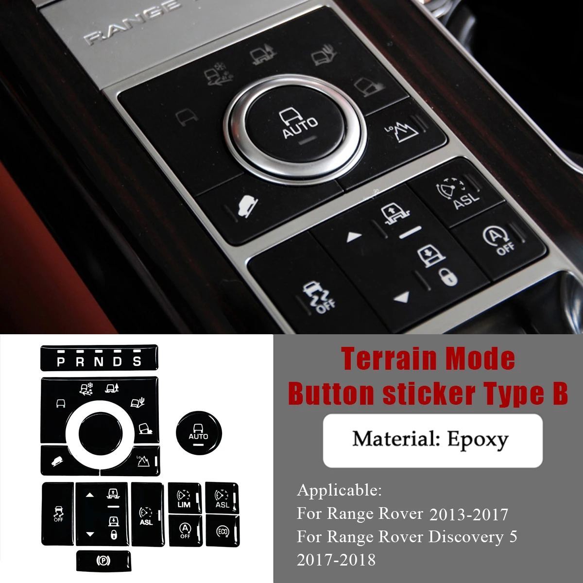 Knopfaufkleber für Range Rover Vogue L405 2014 bis 2017, Innenabdeckung für Range Rover Sport-Zubehör, L494 Getriebe-Terrain-Schalter – Detail 10