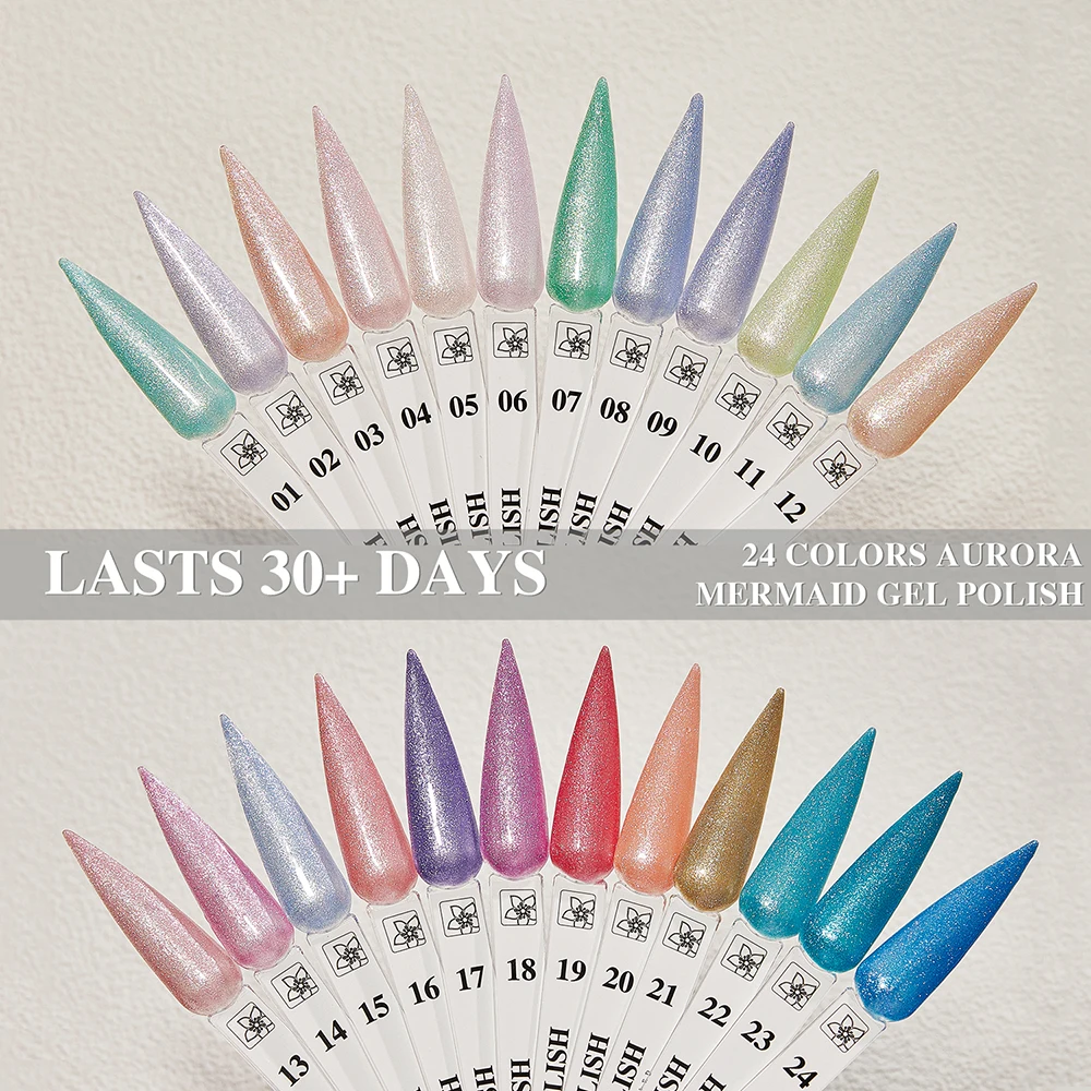 ヴェンディーニ TPO/HEMAフリー 24色/セット 変色オーロラ マーメイドジェルネイルポリッシュ UVパールシェルエフェクトネイルニス カラーカード付き