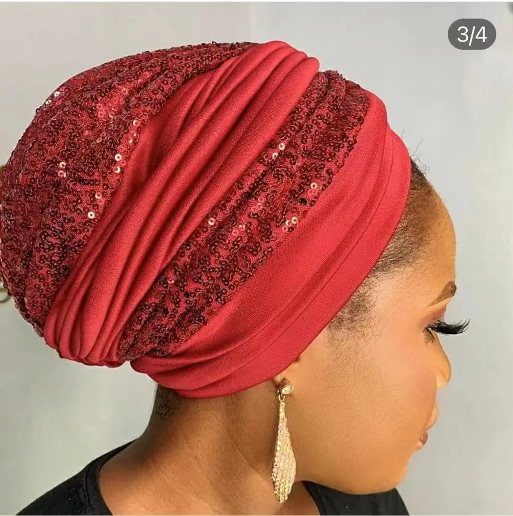 

Women Head Wrap Muslim Headscarf Cap Indian Hat Ready Hijab Bonnet Turbante Mujer Sequins Turban Auto Gele African Headties 2024