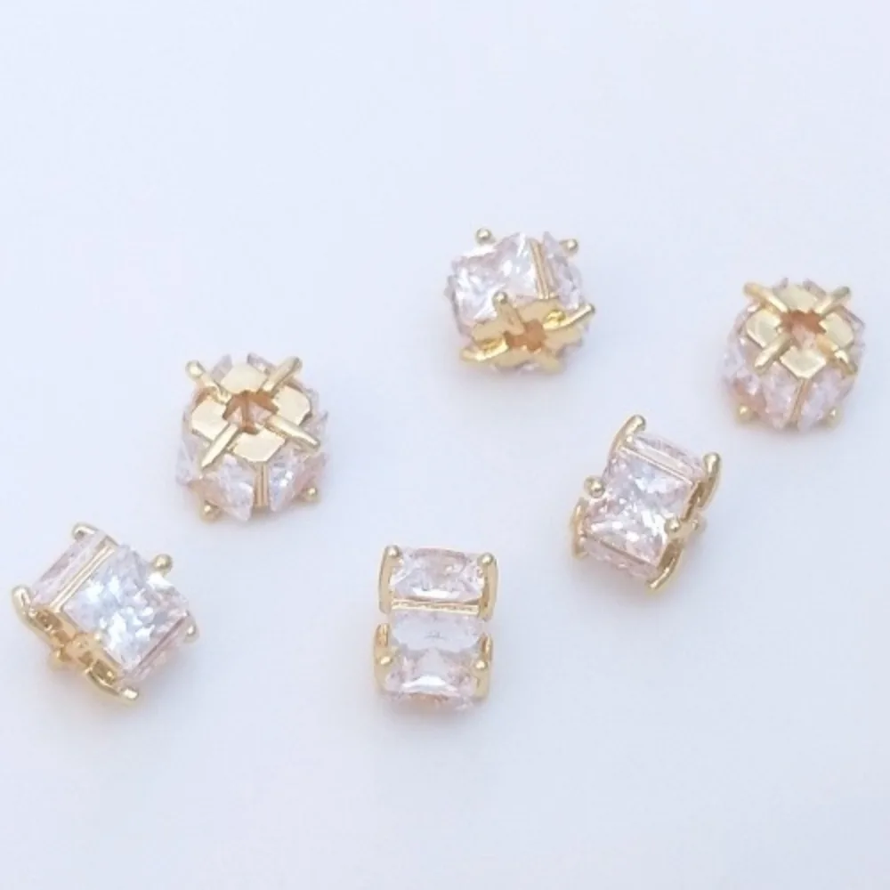 

Медные бусины золото 14 карат, инкрустированные квадратными циркониями, квадратные бусины 6 мм, браслет ручной работы, серьги, ювелирные аксессуары